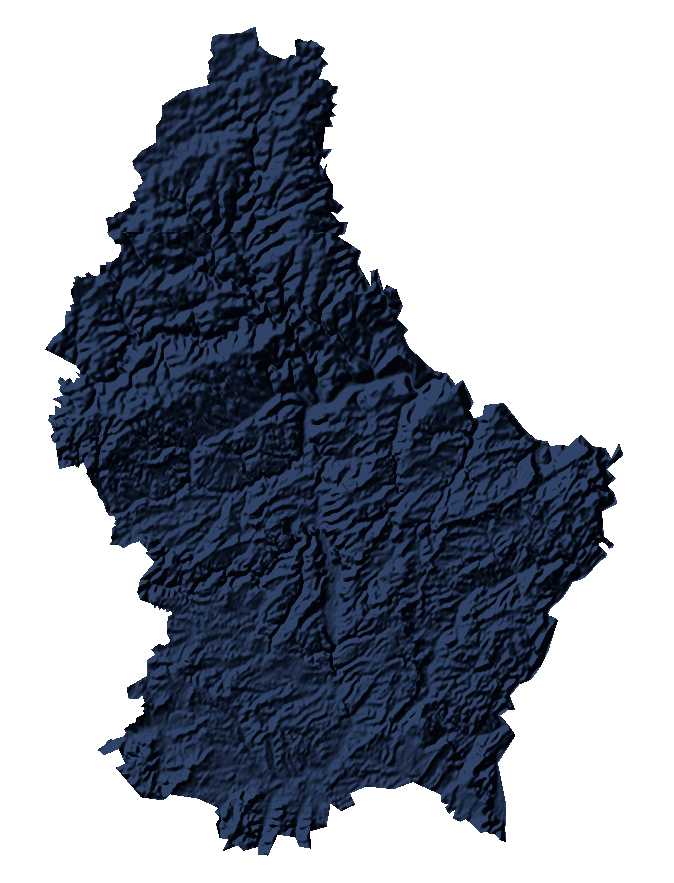 Shaded-relief map of Luxembourg with the live transit network